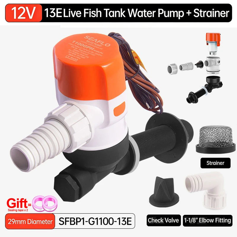 DC12V Yacht Aerator Bait Pump Livewell DC Submersible Pump for Lures, Sea Fishing, Boat Fishing, Etc.Boat Water Pump
