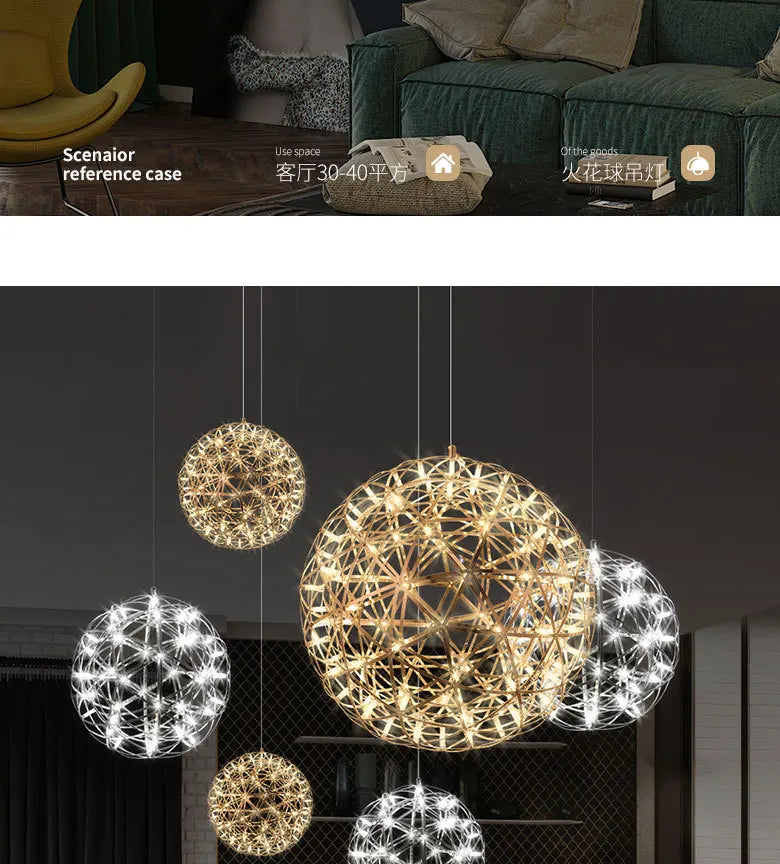 Stainless Steel Led Chandelier Light Shop Spark Ball Full Sky Star Milk Tea Restaurant Exclusive Network Bar Art Decoration Lamp