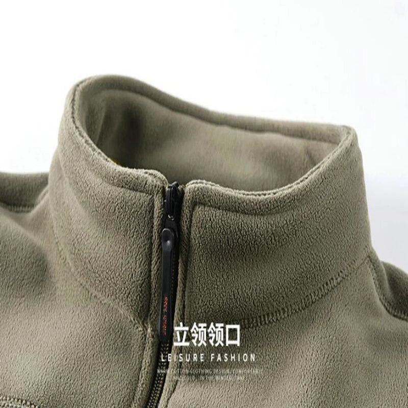 2026 Solid Men's Fleece-Lined Cycling Jacket New Arrival Winter Windproof Stand-Collar Zip-Up Thicken Warm Plush Coat Clothing