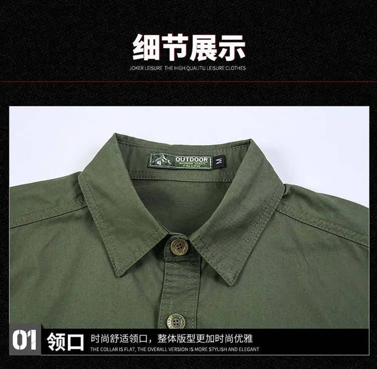 Fashion 2023 Autumn Spring Clothes Green Black Cargo Military Brand Shirts For Mens Short Sleeves Casual Blouse Oversize 4XL 5XL