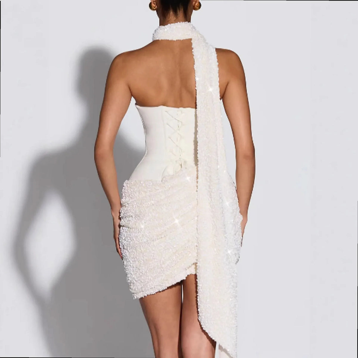 Halter Sparkly Sequin Bodycon Dress Fitted Midi Evening Gown Party Clubwear Jumpsuit Playsuit