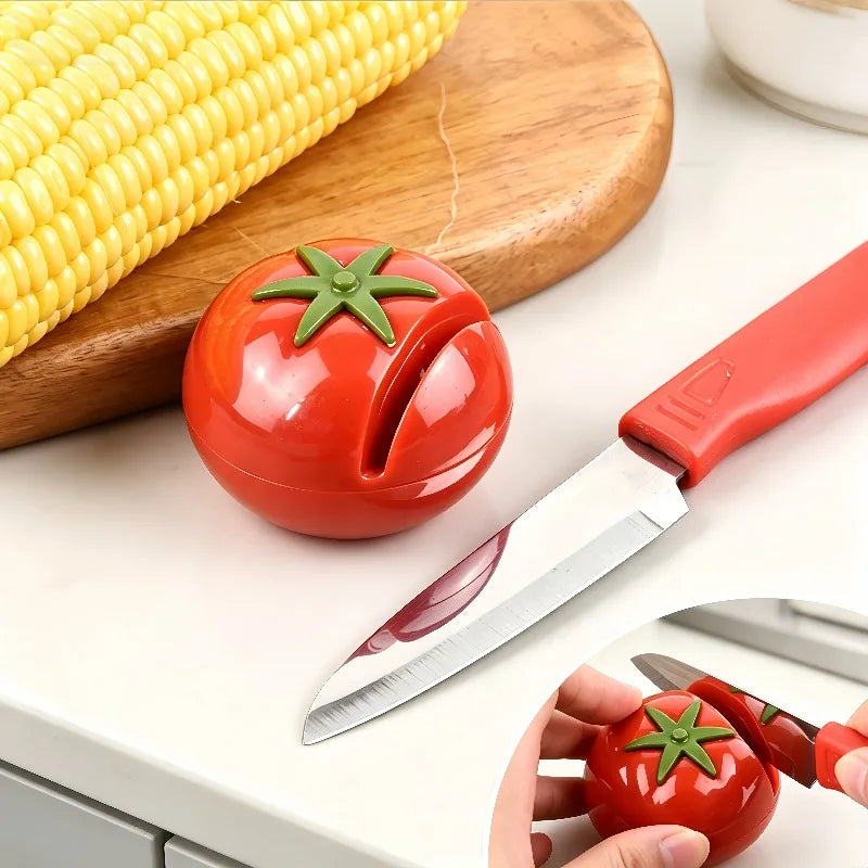 1pc Cartoon Tomato Shape Mini Knife Sharpener Portable Knife Sharpener Whetstone Scissors Kitchen Gadgets Kitchen Tools