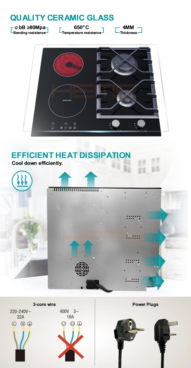 New Products Kitchen Appliances Glass Panel 4 Burners Hybrid Hob With Gas / Induction / Ceramic Burner