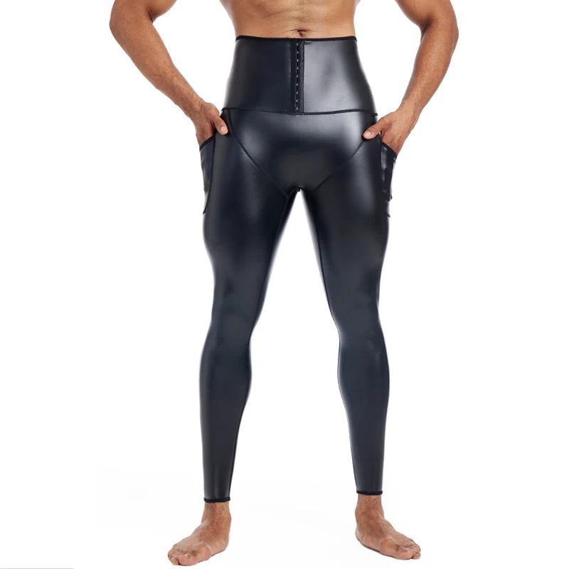 CHENYE Men High waist Leather Pants Skinny Stretch PU Trouser Nightclub Party Rock Steampunk PU Leather Pants 3-hook with Pocket