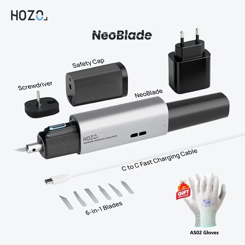 HOZO Ultrasonic Cutter with Auto Power Adjustment 6-in-1 Blades for Precision Cutting Hobby Craft Model Making Gloves Given Away