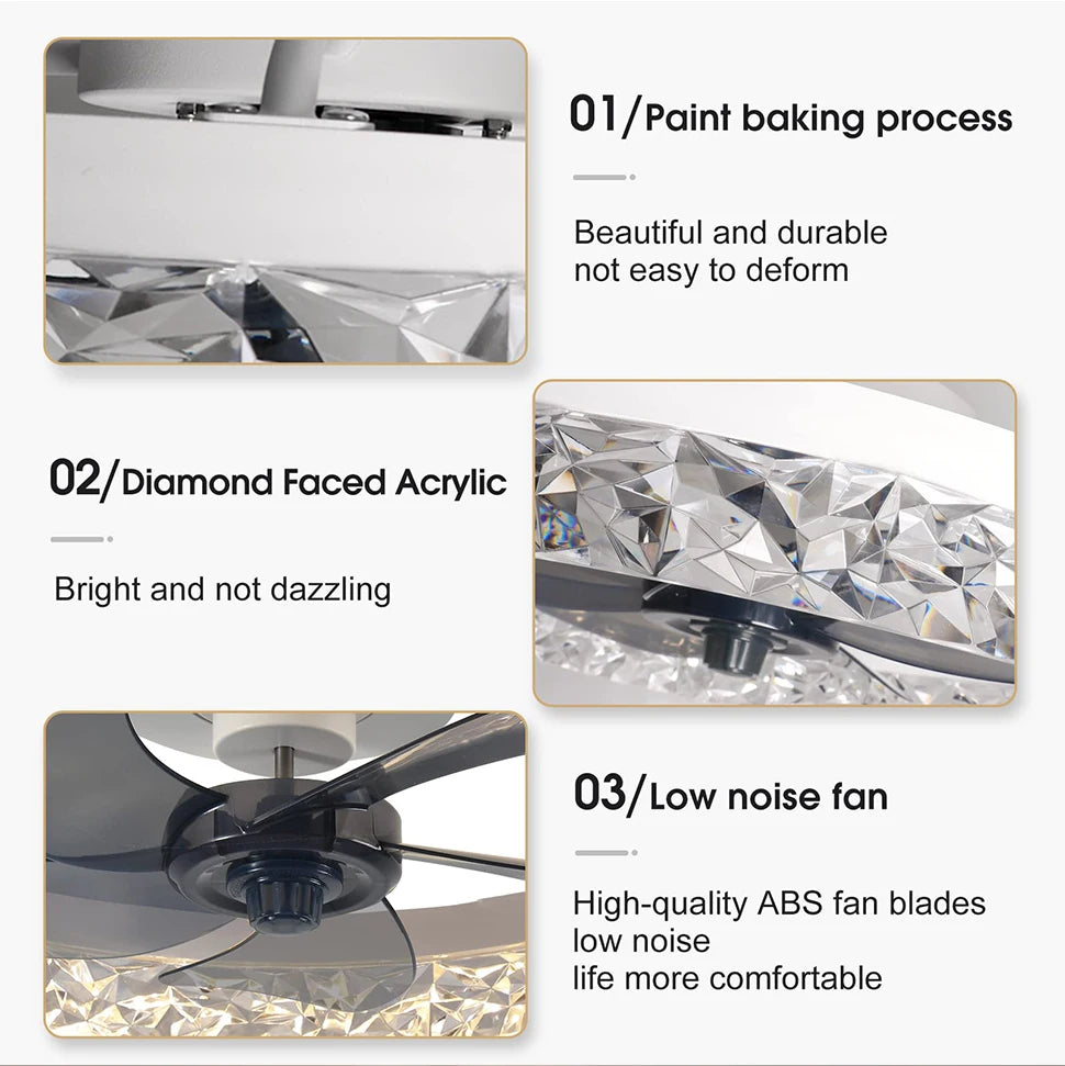 IRALAN Ceiling Fans with Remote Control and Light Suitable for Indoor Study White and Black Lighting Smart Electric Fan