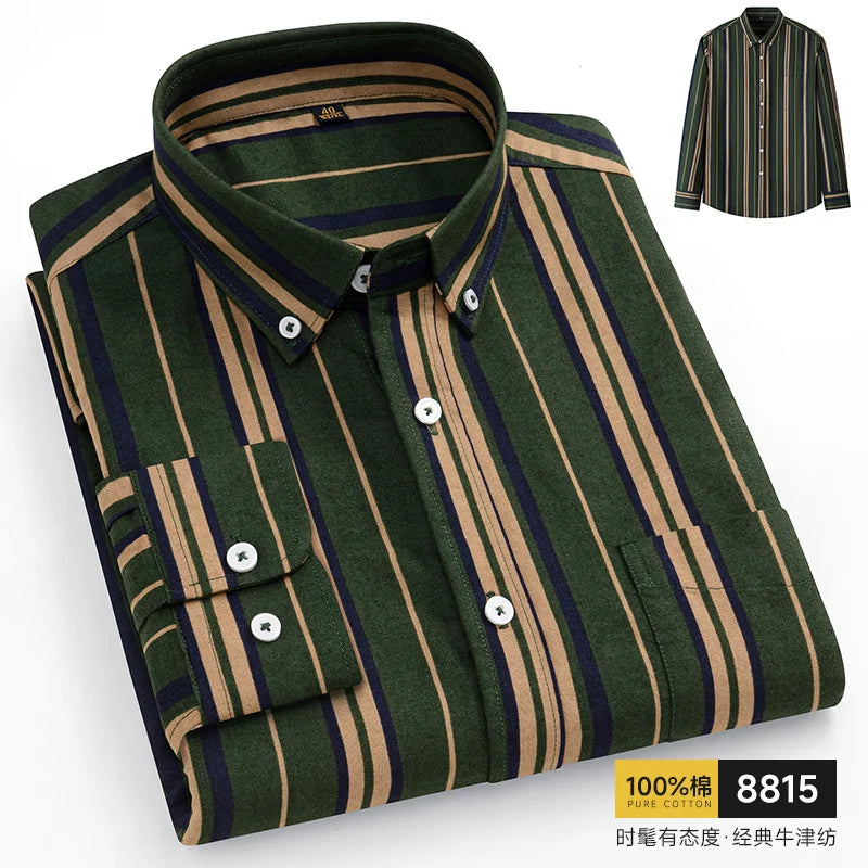 Men's Oxford Pattern Shirt Long Sleeve Big Size S-11XL Cotton Slim Fit Business Casual Traditional Shirts Easy Care Comfort