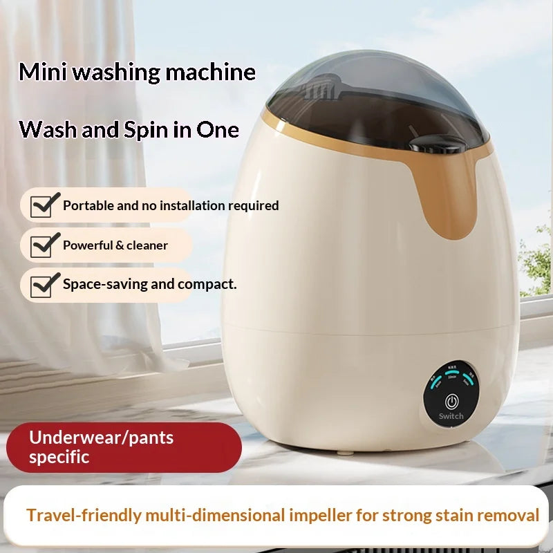 Portable Mini Washing Machine Semi Auto Blue Light Sanitize Mini Washer Spin Dryer Compact Dorm Travel Underwear Socks White