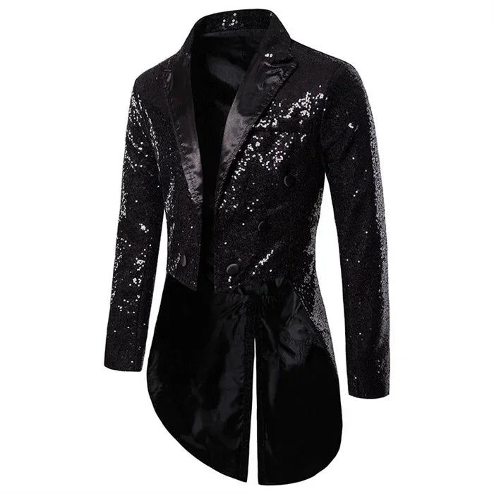Fashion Men Luxurious Sequin Suit Jacket Black / Red / Silver Male Business Wedding Party Double Breasted Tuxedo Dress Blazer