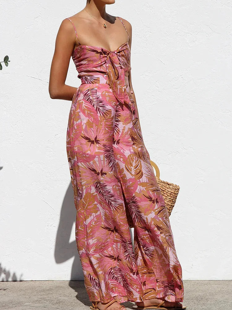 Wide Leg Pants Lace-Up Fashion Playsuits, Women Summer Holiday Sleeveless Chic Jumpsuits, 2025 Backless Simple Ladies Bodysuits