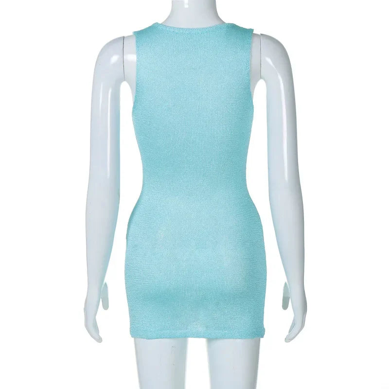Casual Knit Y2K Streetwear Short Mini Beach Dress Sundress Women Summer 2026 Bodycon Sleeveless Party Club Dresses Outfits Gift