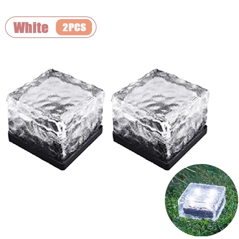 1-8PCS Square Solar Glass Brick Lights IP65 Waterproof LED Warm White Outdoor Landscape Path Lighting for Garden Courtyard Decor