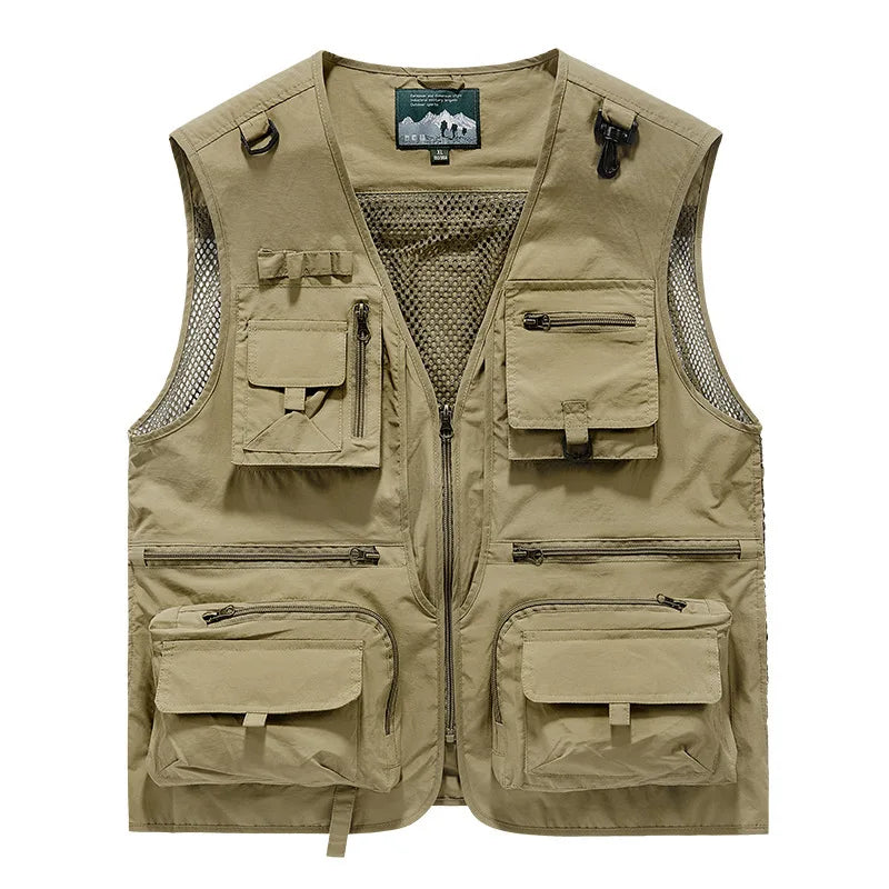 Mesh Men's Fishing Vest Multi Zip Pocket Hiking Waistcoat Male Light Thin Outdoor Sleeveless Jacket Work Summer Travel Plus Size