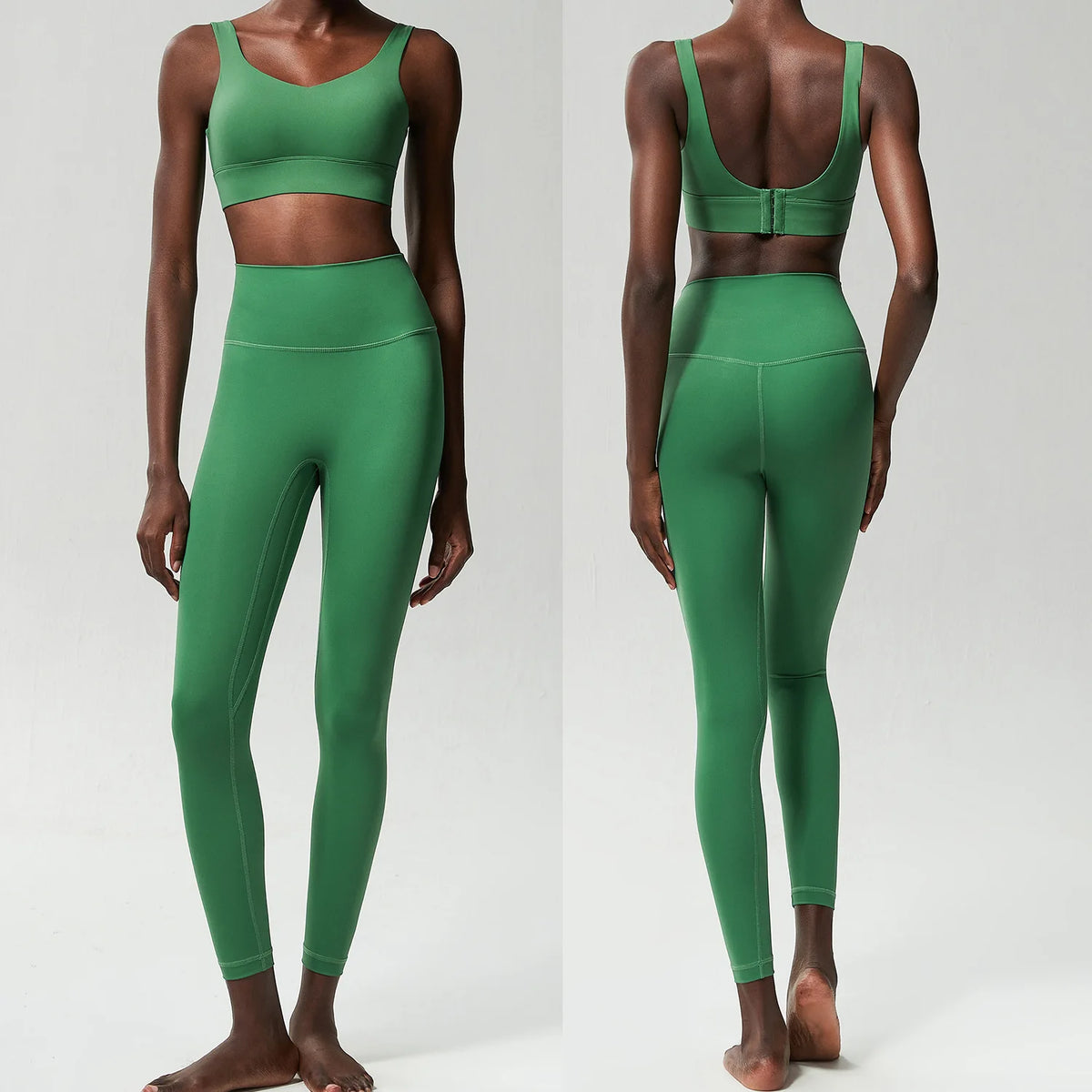 Two Pieces Fitness Yoga Set Women Solid Color Stretchy Soft Gym Suit Breathable Quick Dry Running Sportswear Workout Clothes