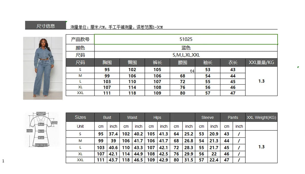 Women Denim Pant Sets Two Piece Pants Sets Sexy Turn Down Collar Full Sleeve Coats Tops Jackets Long Pants High Elastic Waist