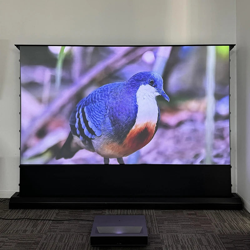 Motorized Floor Rising CLR Projection Screen Tab Tension 92 100 Inch Ambient Light Rejecting Electric for UST Projectors 3D 8K