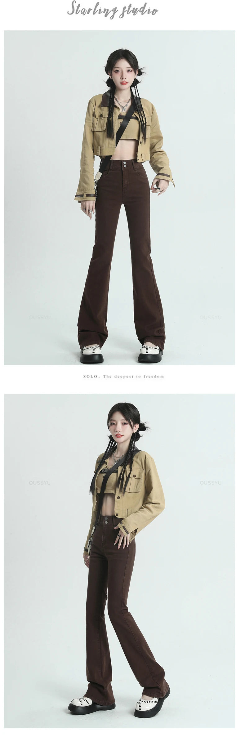 Women Jeans Cotton Denim Flared Pants Elastic Force Vintage Streetwear High Waist Slim Mom Harajuku Trousers Plus Length