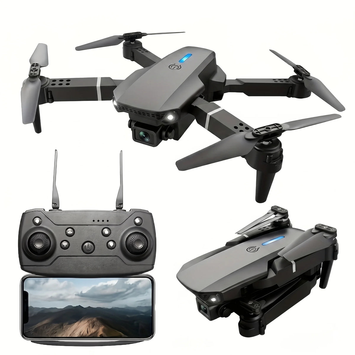 2026 New E88 PRO MAX Foldable Drone with Obstacle Avoidance, Dual HD Camera, Brushless Motor, HD Screen Remote, 40min Flight Time Extra Batteries, One Key Return Home, LED Lights, USB Charging, Quadcopter for Beginners Adults