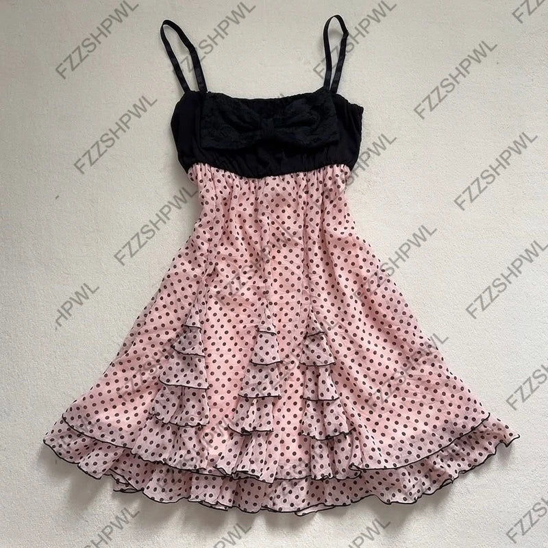 Streetwear Harajuku Polka Dot Print Y2K Dress Fashion Punk Braces skirt Spicy Girls Rock Goth Unique rock Punk Chic A-line skirt