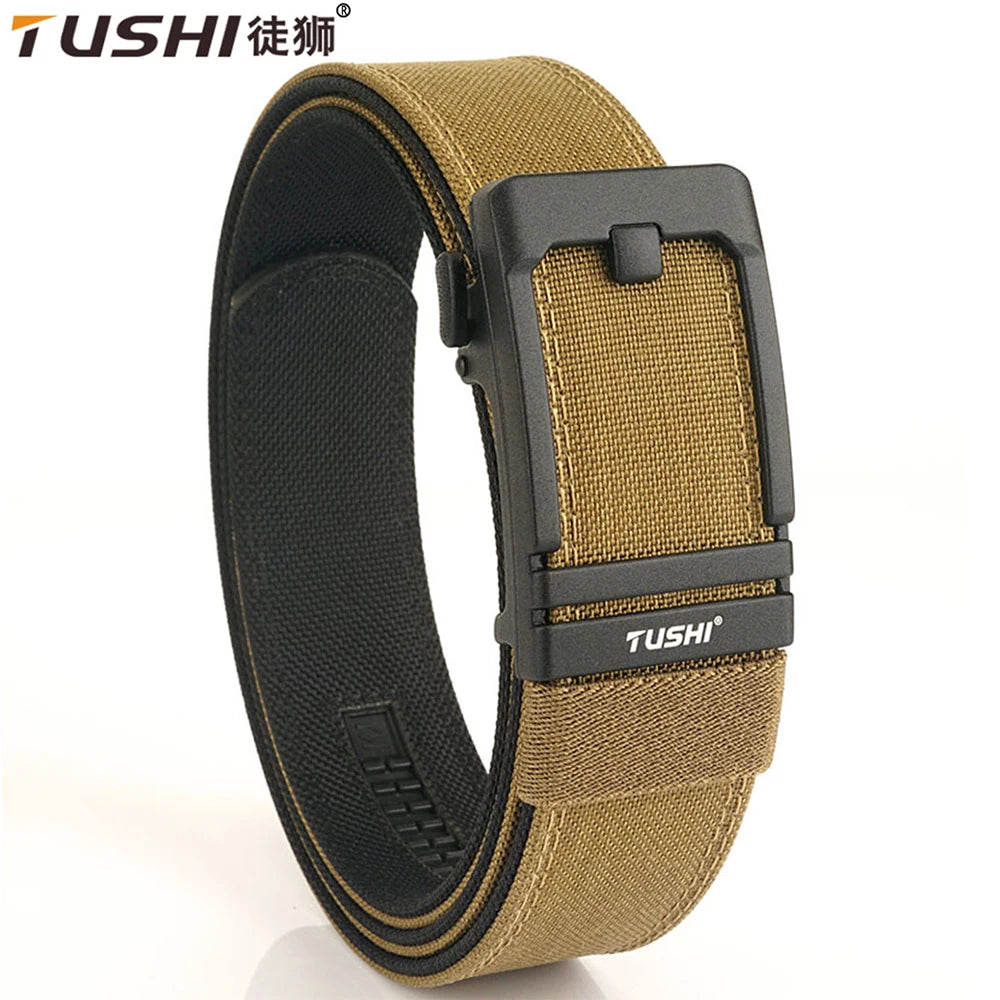 TUSHI New Double-layer Reinforced Automatic Buckle Training Quick Hanging Pistol Belt Men Nylon Outdoor Leisure IPSC Accessories