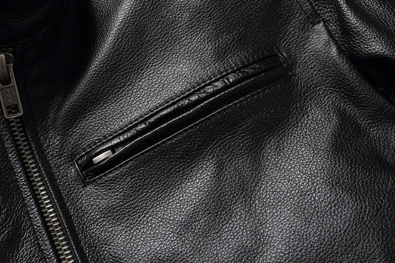 2025 New Leather Jacket Top Layer 100% Cowhide Leather Clothes Men's Stand Collar Motorcycle Clothes  Autumn Winter Plus Size