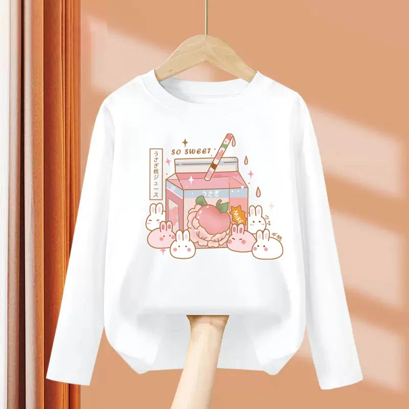 Autumn Sweet Cartoon T-shirt for Baby Girls Long Sleeve Lovely Tops 3-14T Girls Spring Clothing