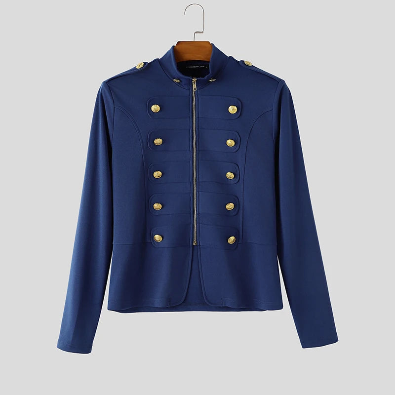 INCERUN Men's Jackets Solid Stand Collar Long Sleeve Double Breasted Male Coats Streetwear Zipper 2026 Fashion Casual Outerwear