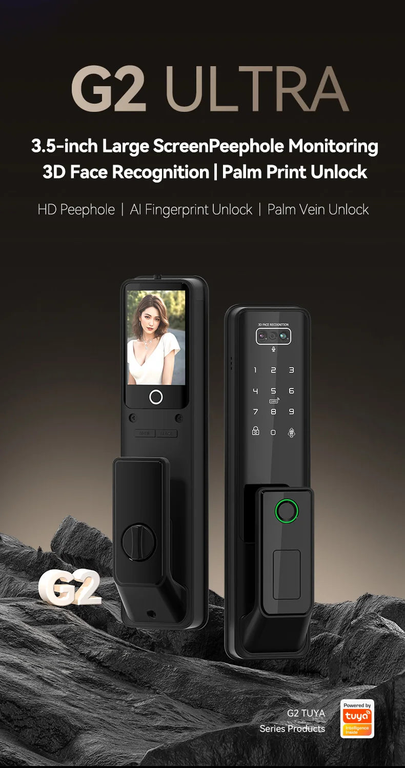 Smart Lock with Video Intercom Camera Facial Recognition Fingerprint Password Palm Vein Authentication Automatic