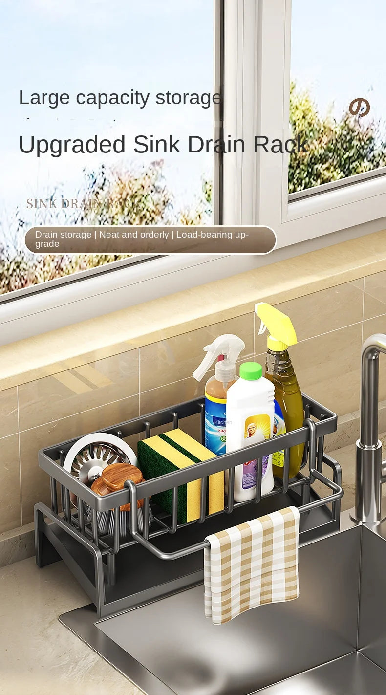 Kitchen Sink Drain Rack Organizer Plastic Self-draining Sink Shelf Soap Sponge Holder Dishcloth Towel Rack Filter Basket