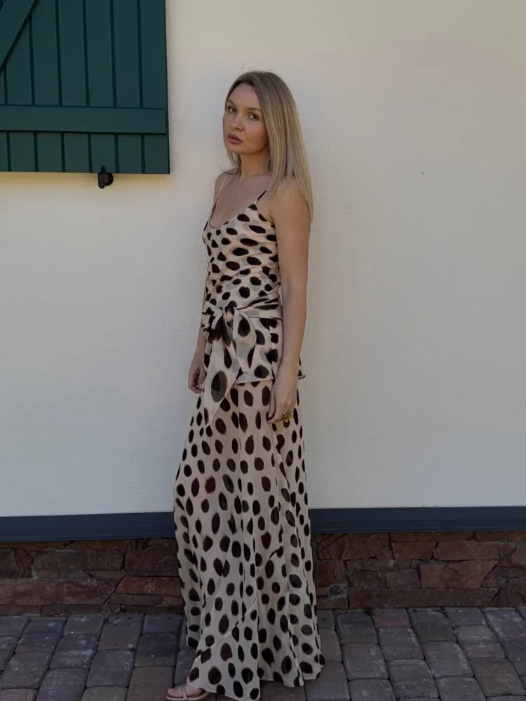 Trendy Slip Dress Animal Print V-neck Sexy  High Slit Fit Maxi Women Dresses Party Stylish Retro Summer Beach Street Outfits Y2k