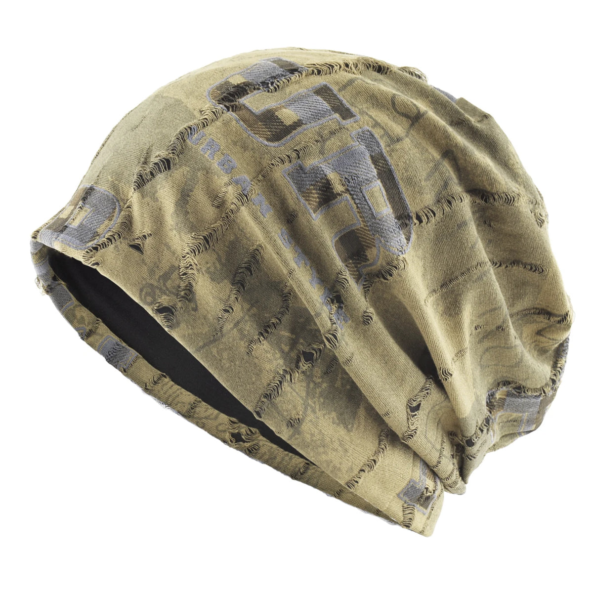 Vintage Distressed Tie-dye Beanie Women Foam 3D Letter Printing Hats Men Spring Fall Skullies Beanies Winter Warm Fleece-lined