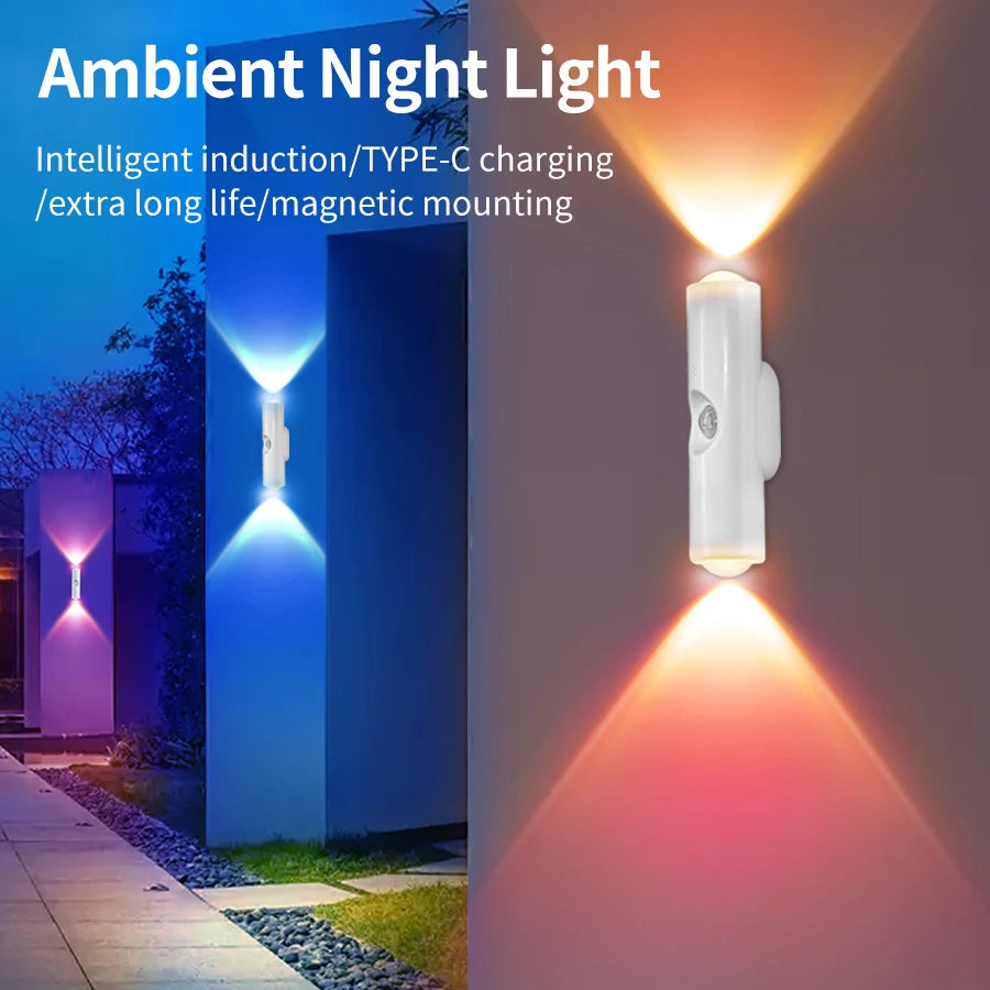 Magnetic LED Wall Lamp RGB Sunset Lamp Rechargeable Night Light with Motion Sensor for Stairs Cabinet Hallway Bedroom Room Decor
