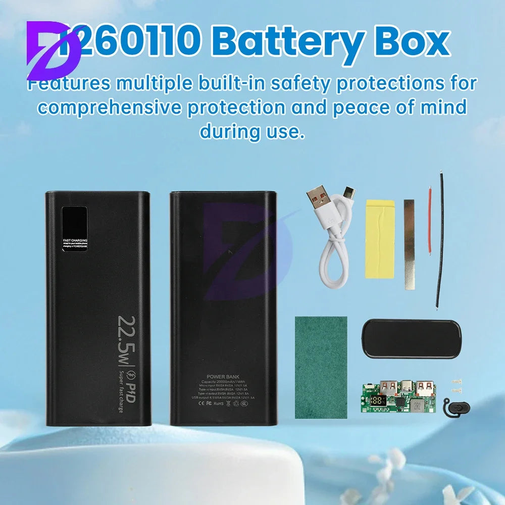 22.5W Fast Charging Motherboard Power Bank DIY Kit 1260110 Battery Box Power Bank DIY Kit 20000mAh Power Bank Case