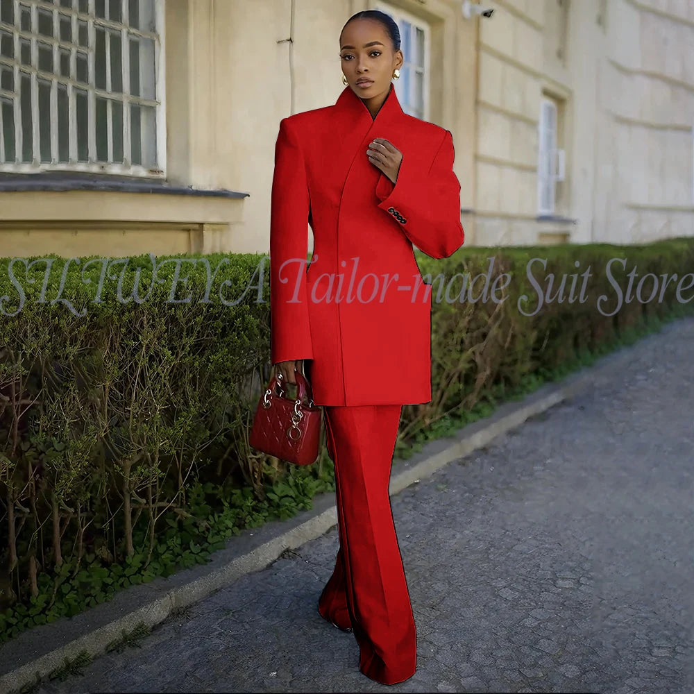 White Pants Suit Woman Luxury 2 Pieces Jacket Pants Smart Casual Office Lady Blazer Set Solid Color Trajes De Mujer Elegante