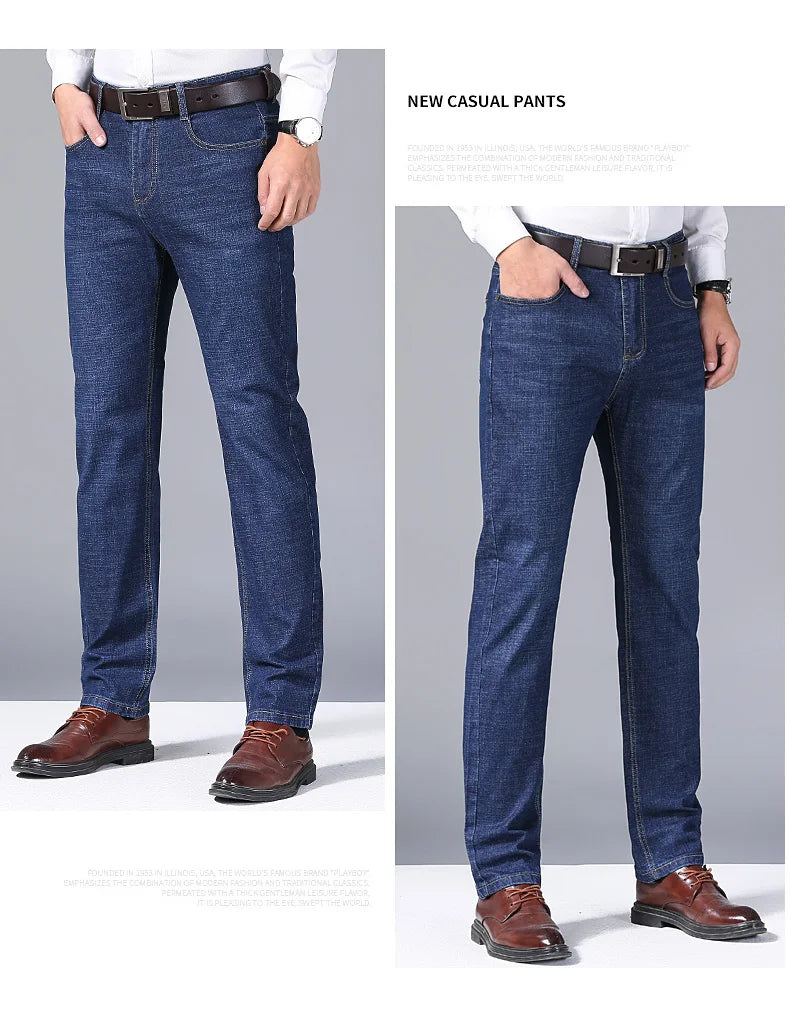 Men's Soft Straight Denim Pants 2025 Autumn Classic Business Black Biker Jeans Overalls Masculino Pantalone Hombre Mannen Homme