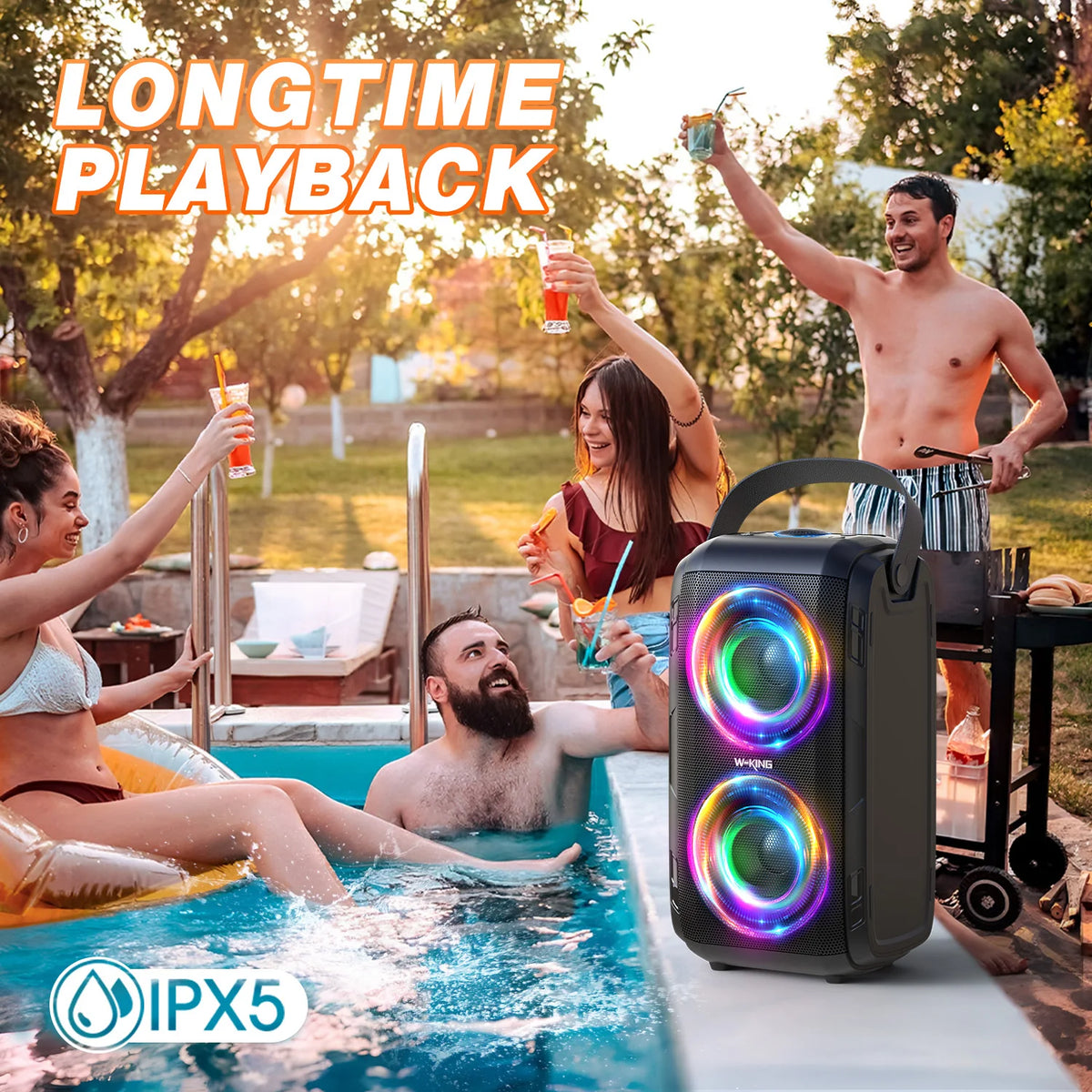W-KING T9-2 Bluetooth Speaker 80W RMS 180W Peak 105dB Party Speaker with Microphone Deep Bass Portable Karaoke Speaker DSP RGB Lights
