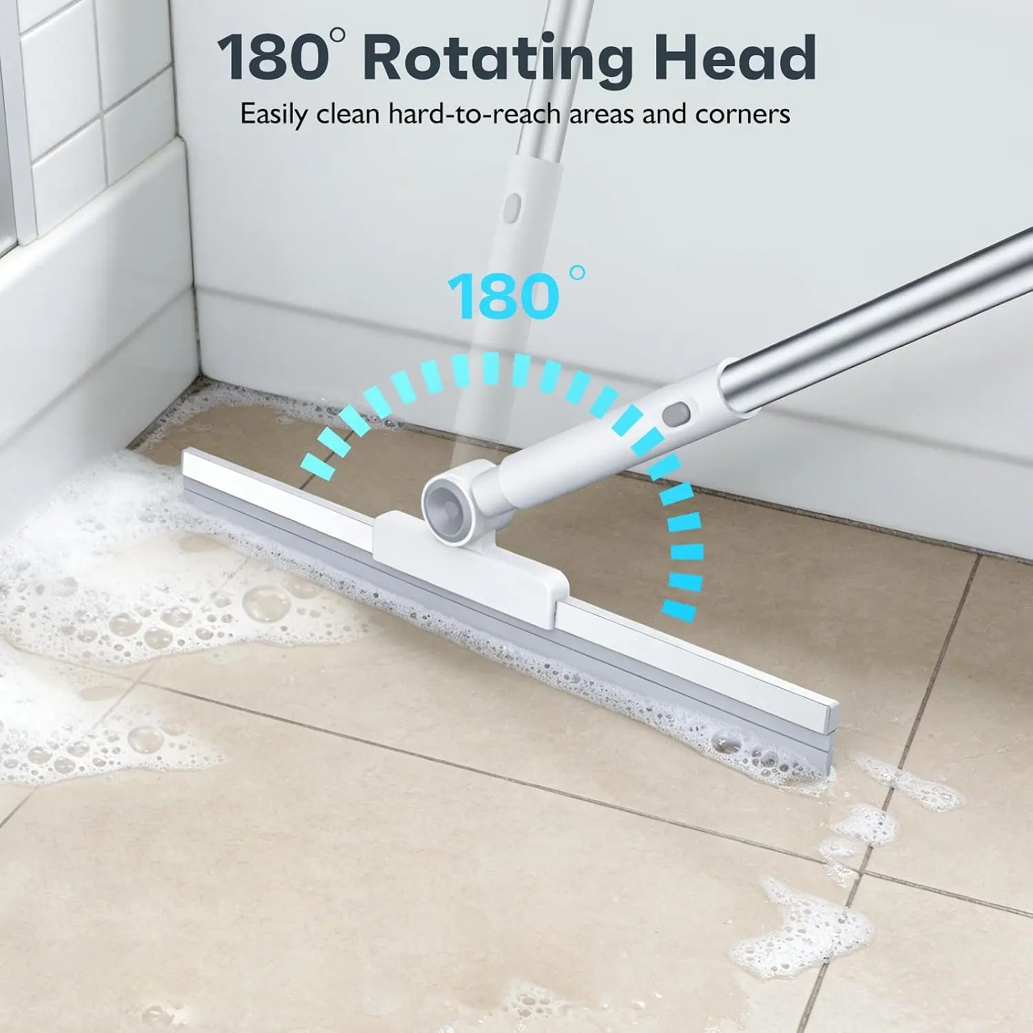 52-Inch Adjustable Floor Squeegee, 180° Rotating Head for Water Removal on Tile, Glass, Garage, Pet Hair