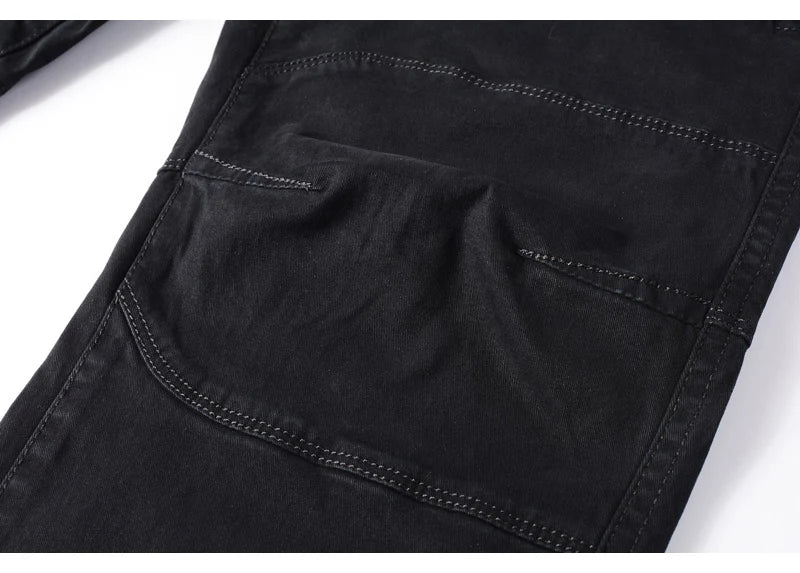 Streetwear Fashion Men Jeans Elastic Stretch Slim Fit Spliced Designer Casual Cargo Pants Hombre Hip Hop Joggers Men Overalls