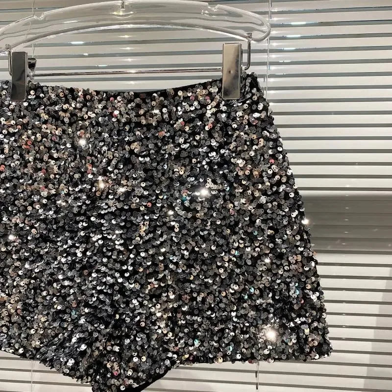 Spring/summer new Spice Girls sequin zipper shorts Slimming suede embroidered beaded casual pants