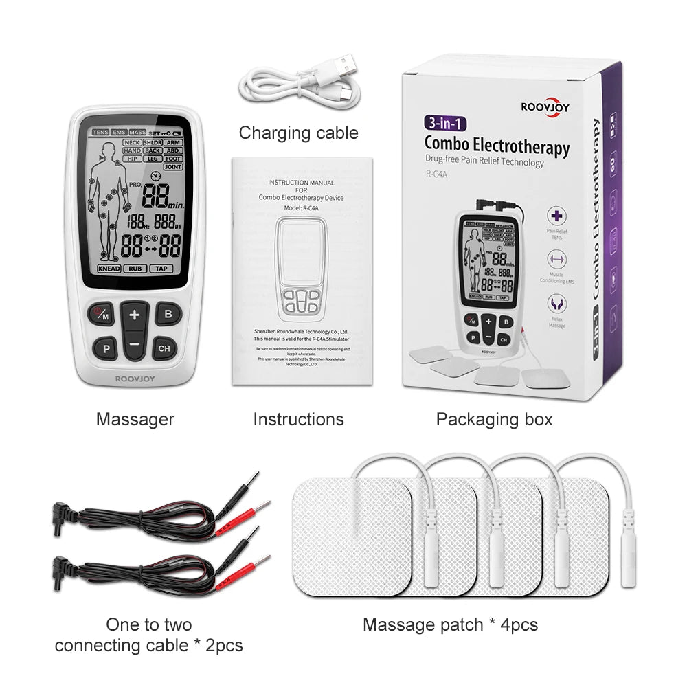 3-in-1 EMS & TENS Unit Machine Professional Muscle Stimulator Electronic Acupuncture Massager for Neck, Back, Legs, Feet & Body