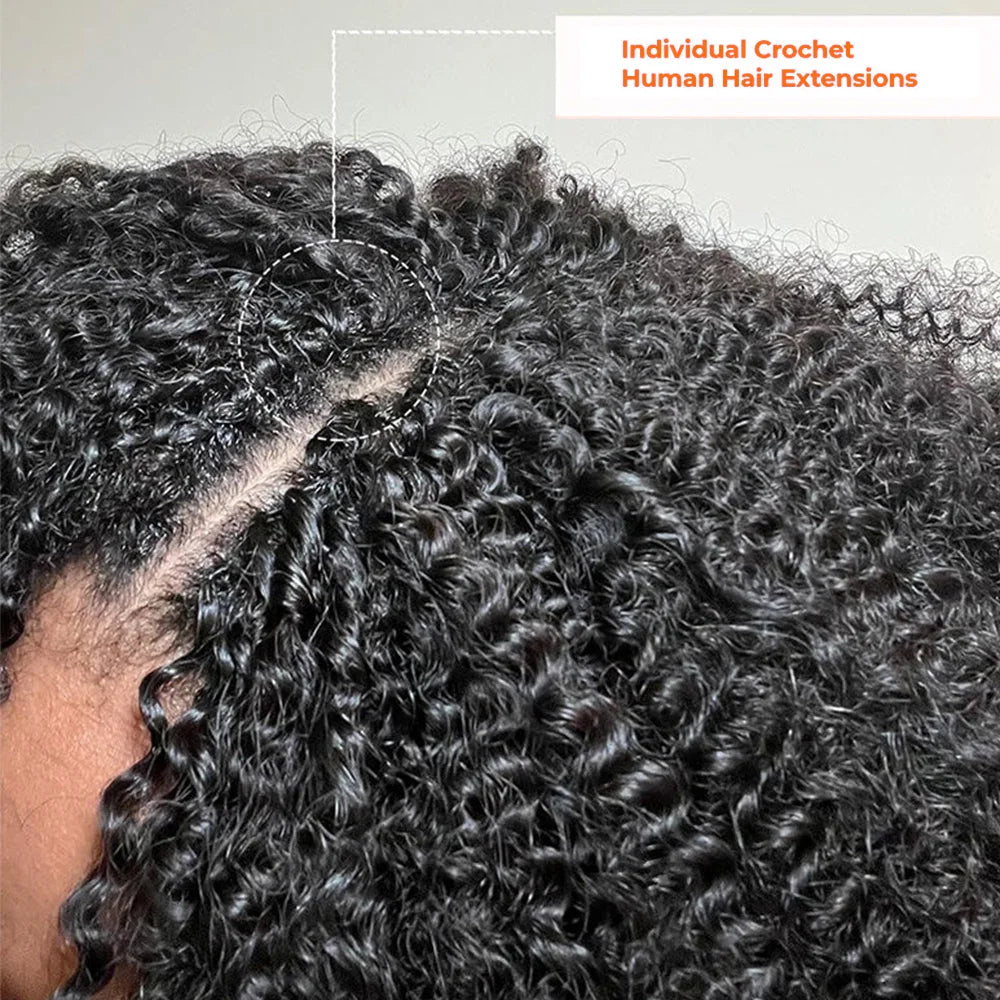 3rd Generation Afro Kinky Curly Crochet Human Hair Extensions 7 Packs Pre Separated Knotless 100% Human Hair Crochet Extension