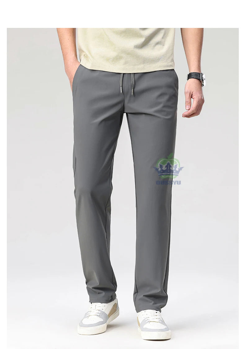Summer High Stretch Pants Man Thin Elastic Waist Korean Grey Sweatpants Jogging Casual Sports Trousers Male Fashion Luxury Brand