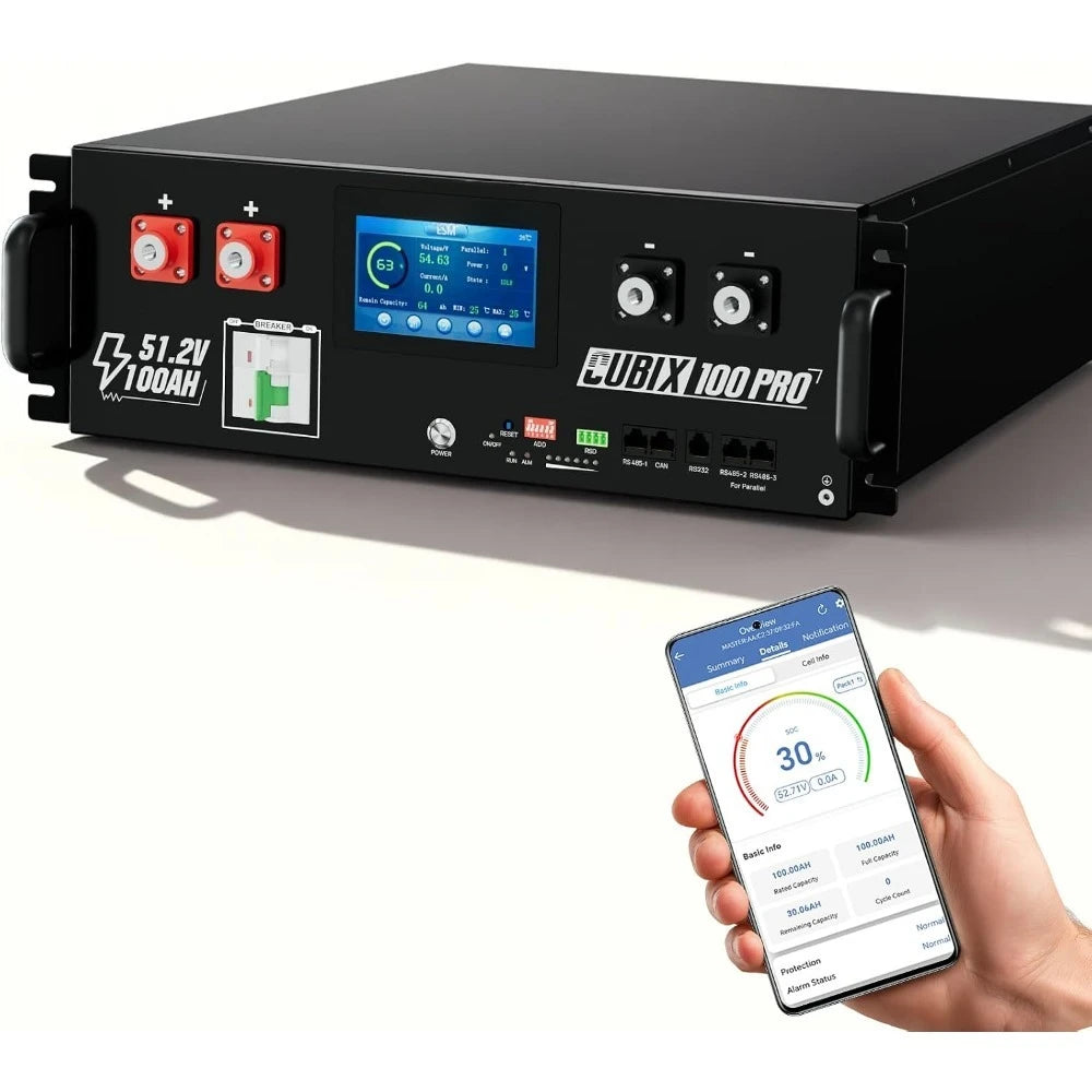 48V 100Ah LiFePO4 Server Rack Battery for Solar Energy Storage Home Backup Power with LED Display Bluetooth WiFi Low