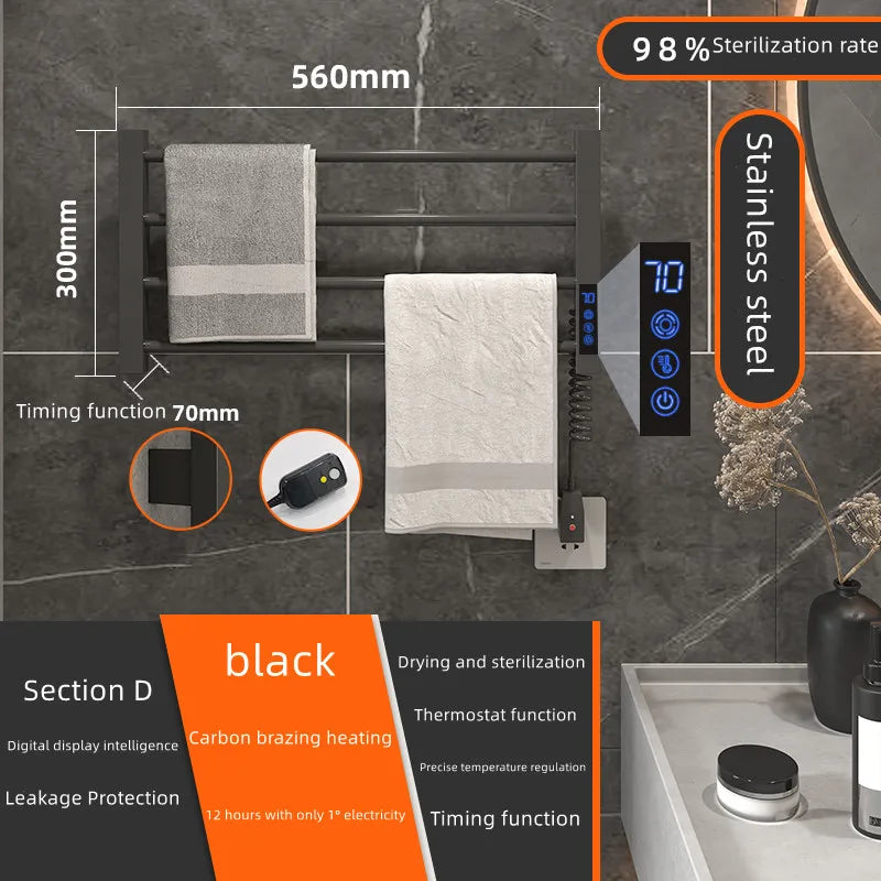 Bathroom Accessories; Stainless Steel Towel Dryer with Digital Display Temperature Control Electric Heated Towel Rack.