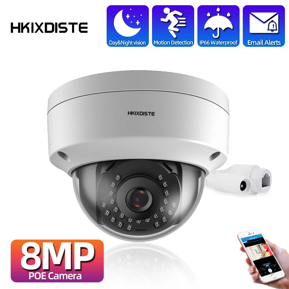 4K POE IP CCTV Dome Security Camera Outdoor Waterproof  Motion Detection Smart Night Vision POE Camera Video Surveillance System
