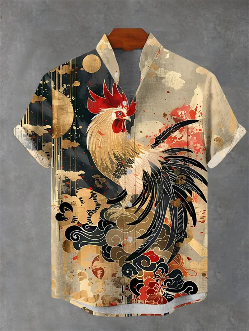 2025 New Men's Shirt With 3D Printed Cat Casual Short Sleeved Top, Fashionable Lapel Button Up Shirt Made Of Linen