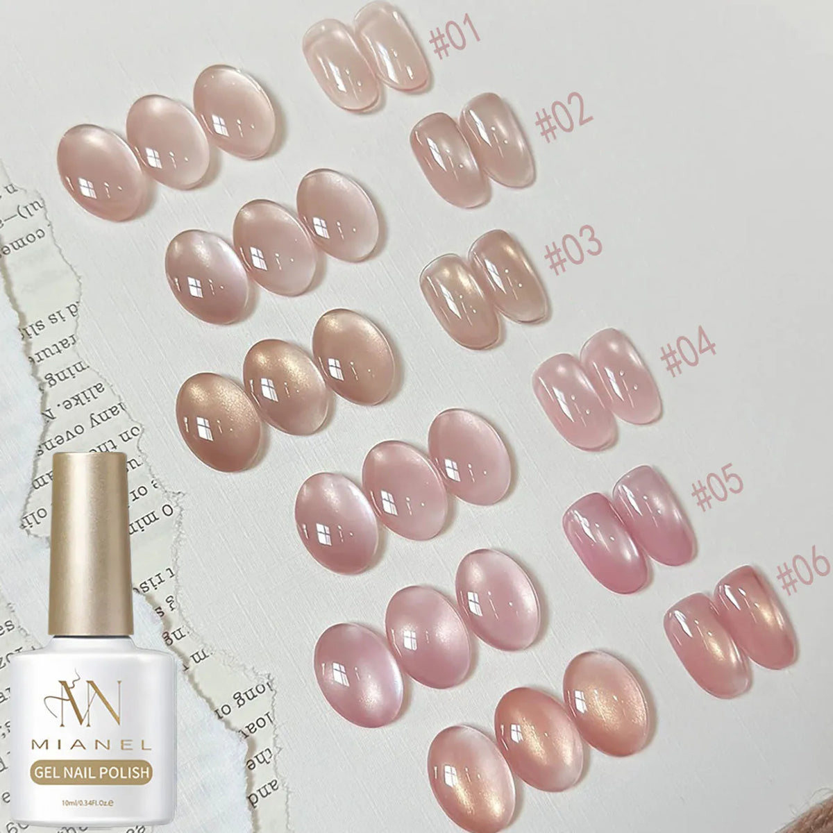MIANEL 2026 10ML Lover Cat Eye Nail Gel Nude Pink with Sparkling Golden Light Glass Bead for Flattering Cat Eye Manicure