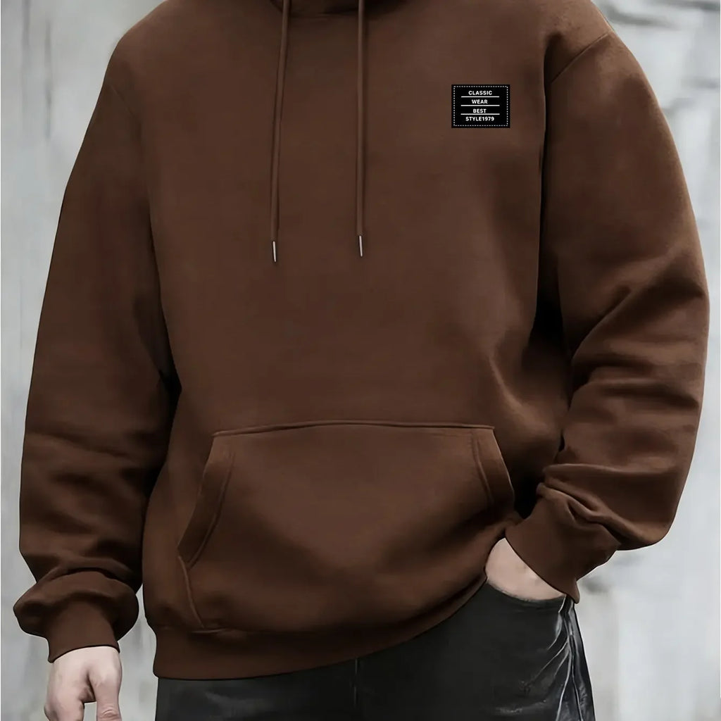 Casual Style Men's Minimalist Print Hooded Sweatshirt for Daily Wear and Commuting Warm Pullover