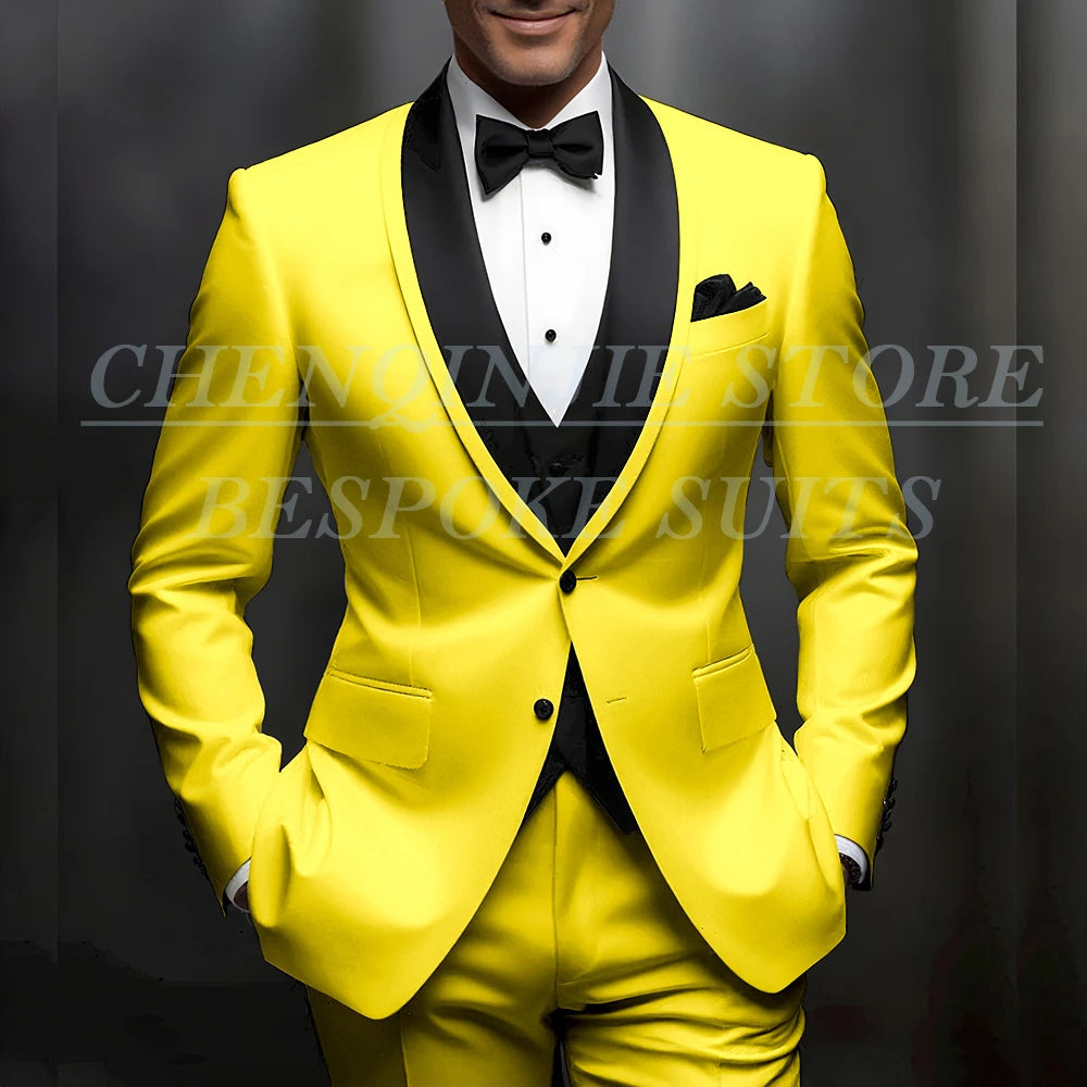 Formal Wedding Men's Suits Customzied Single Breasted Shawl Lapel Slim Fit 3 Piece Jacket Pants Vest for Wedding Male Clothing