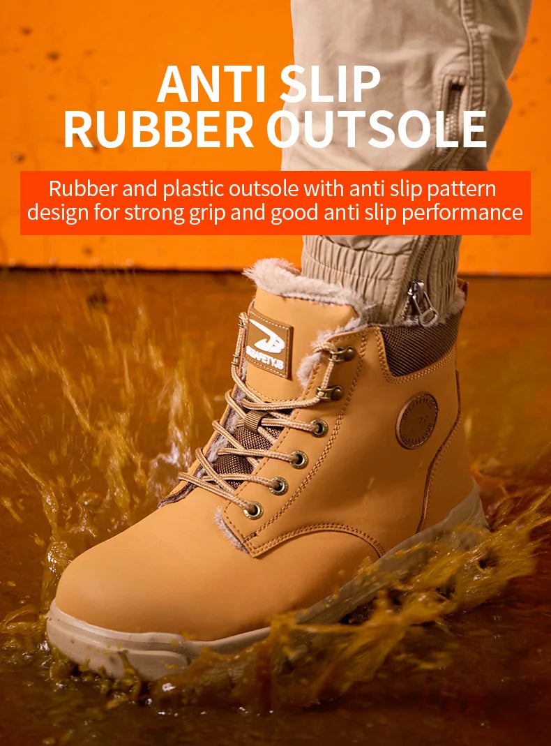 Latest 2024 Fashion Winter Warm Men Work Safety Boots Waterproof Indestructible Steel Toe Cap Shoes Sneakers Male Footwear